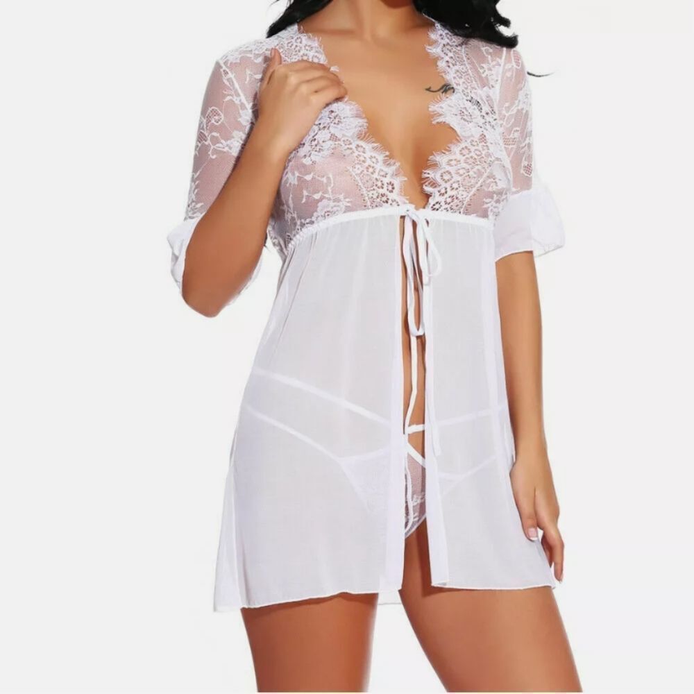 Eyelash Lace Babydoll Mesh Chemise Nightwear G-Str